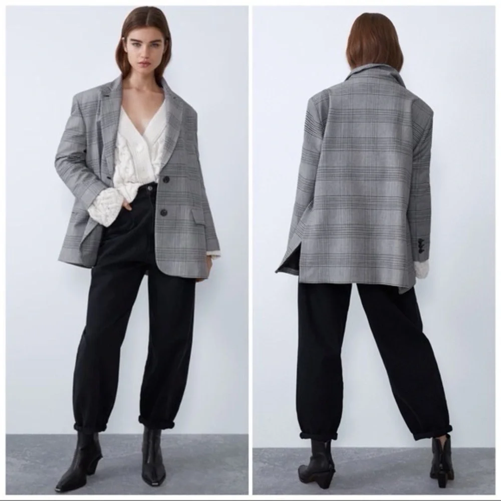 EUC ZARA Oversized Glen Plaid Jacket Blazer Size XL - Picture 2 of 6